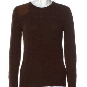 RALPH LAUREN BLACK LABEL Slim Fit 100% Cashmere Cable Knit Sweater Dark Brown M
